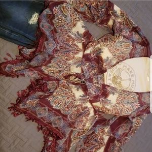 Maroon Paisley Belted Kimono